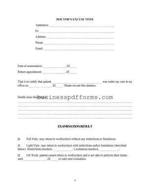 Fill in Your Doctors Excuse Note Template