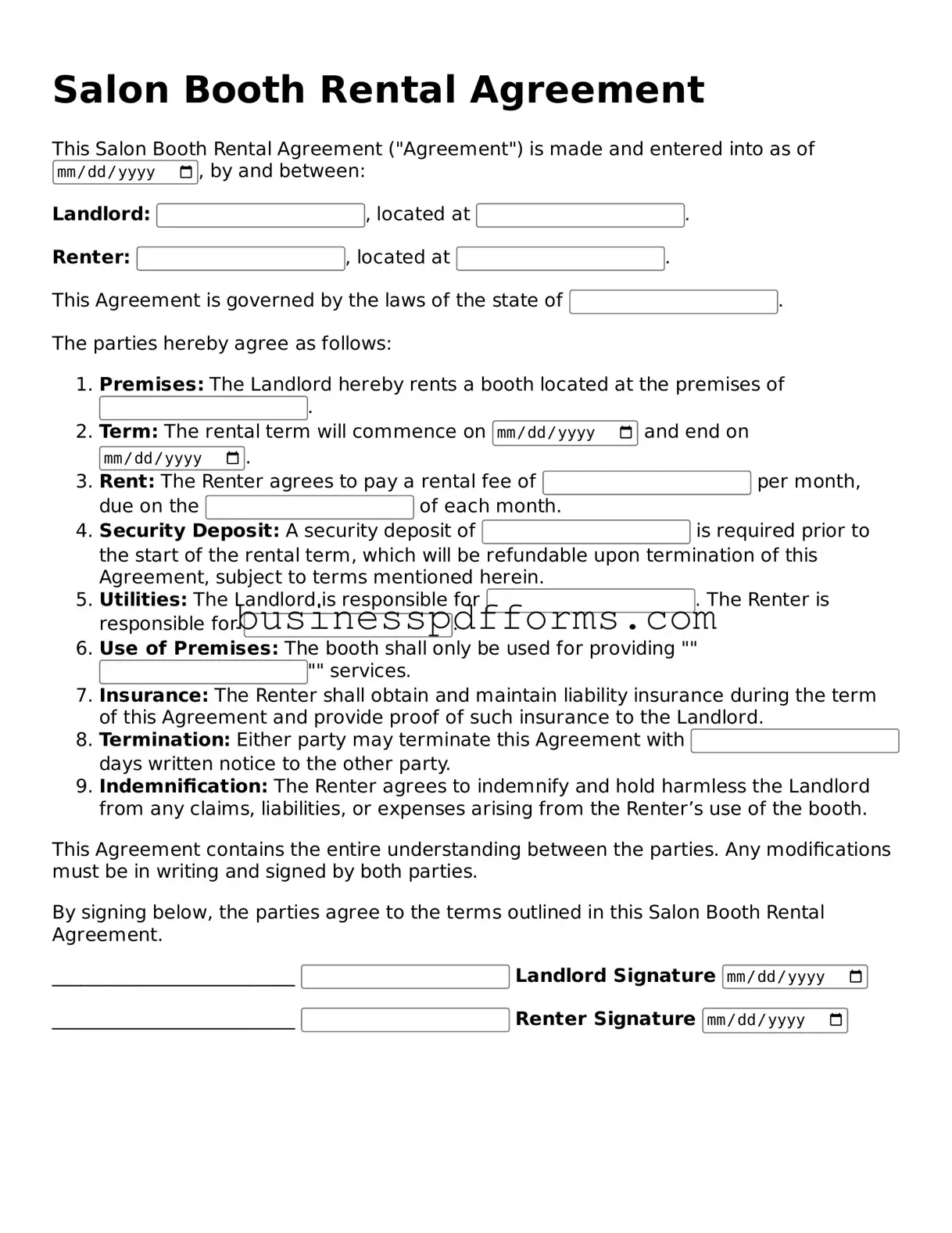 Attorney-Verified Salon Booth Rental Agreement Template