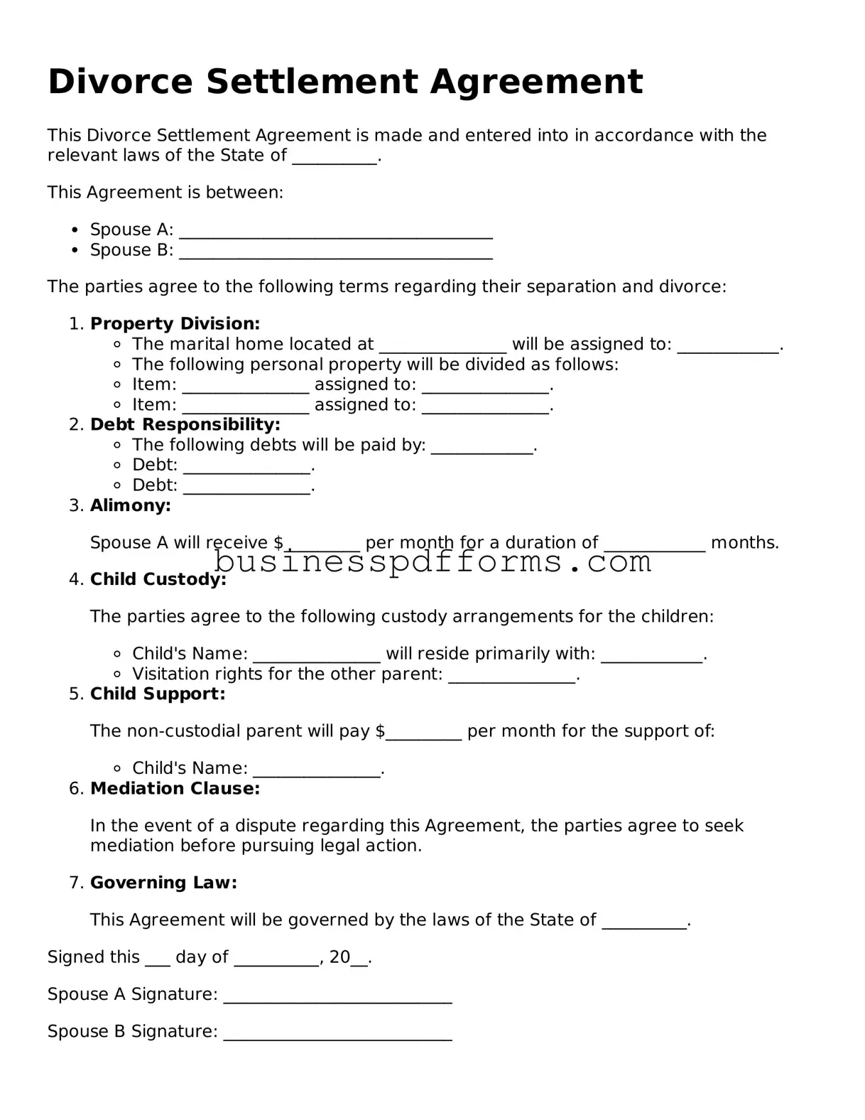 Attorney-Verified Divorce Settlement Agreement Template