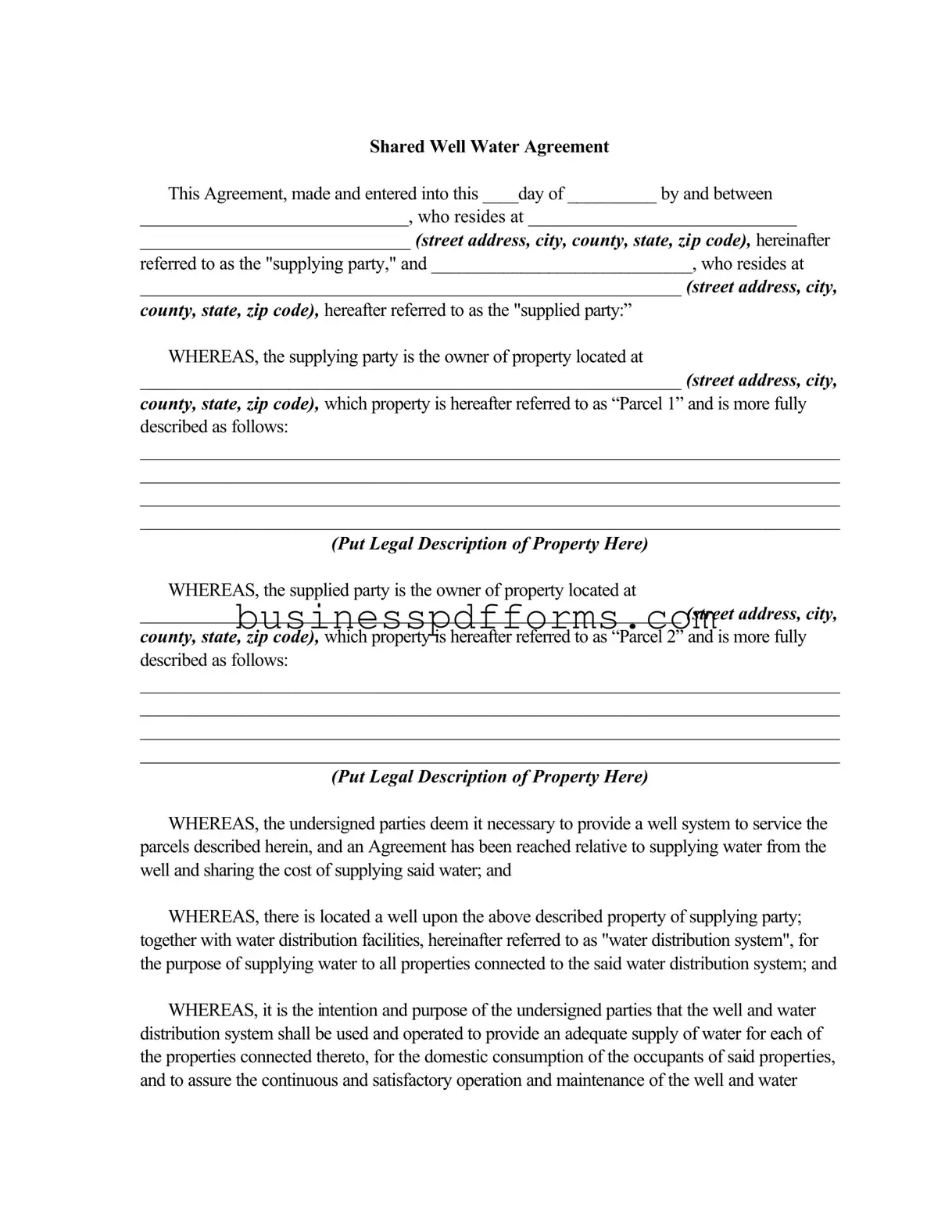 Fill in Your Shared Well Agreement Template