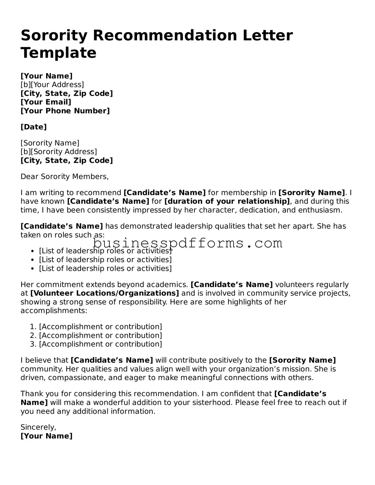 Attorney-Verified Sorority Recommendation Letter Template