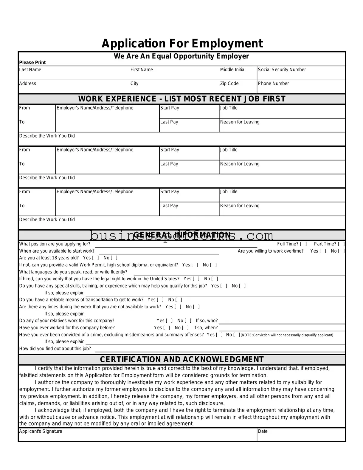 Fill in Your Spanish Application Employment Template