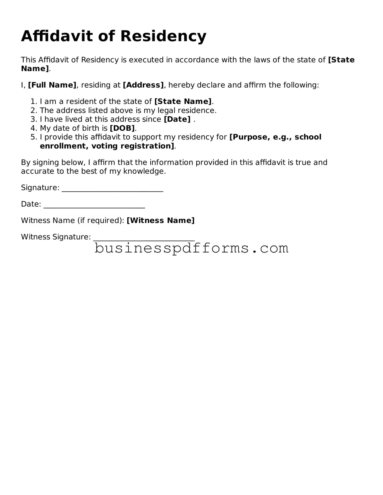 Attorney-Verified Affidavit of Residency Template