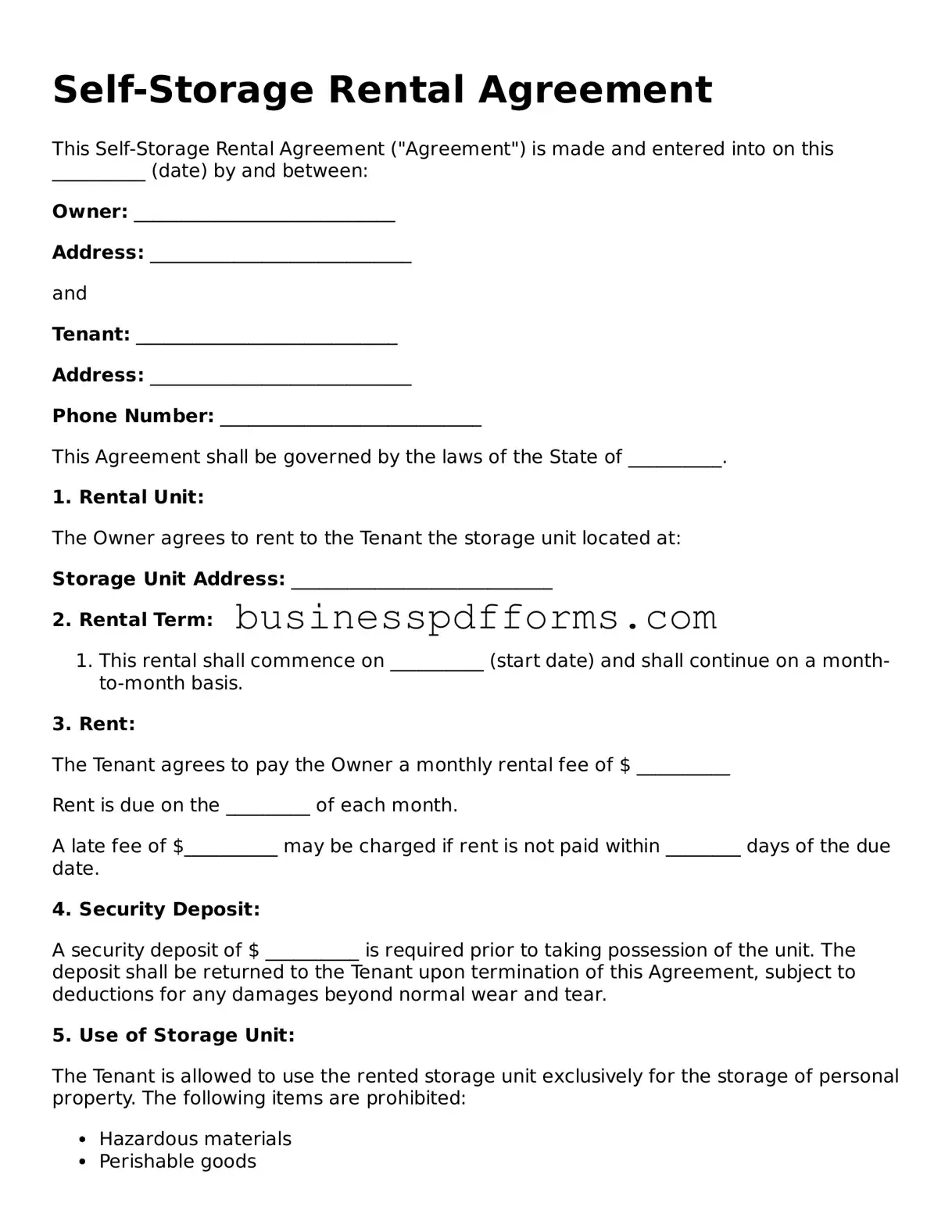 Attorney-Verified Self-Storage Rental Agreement Template
