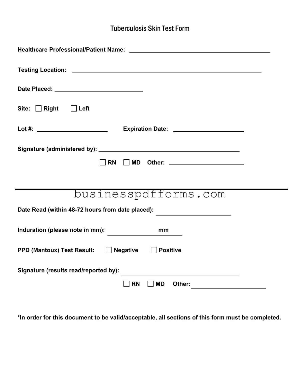 Fill in Your Tb Test Template