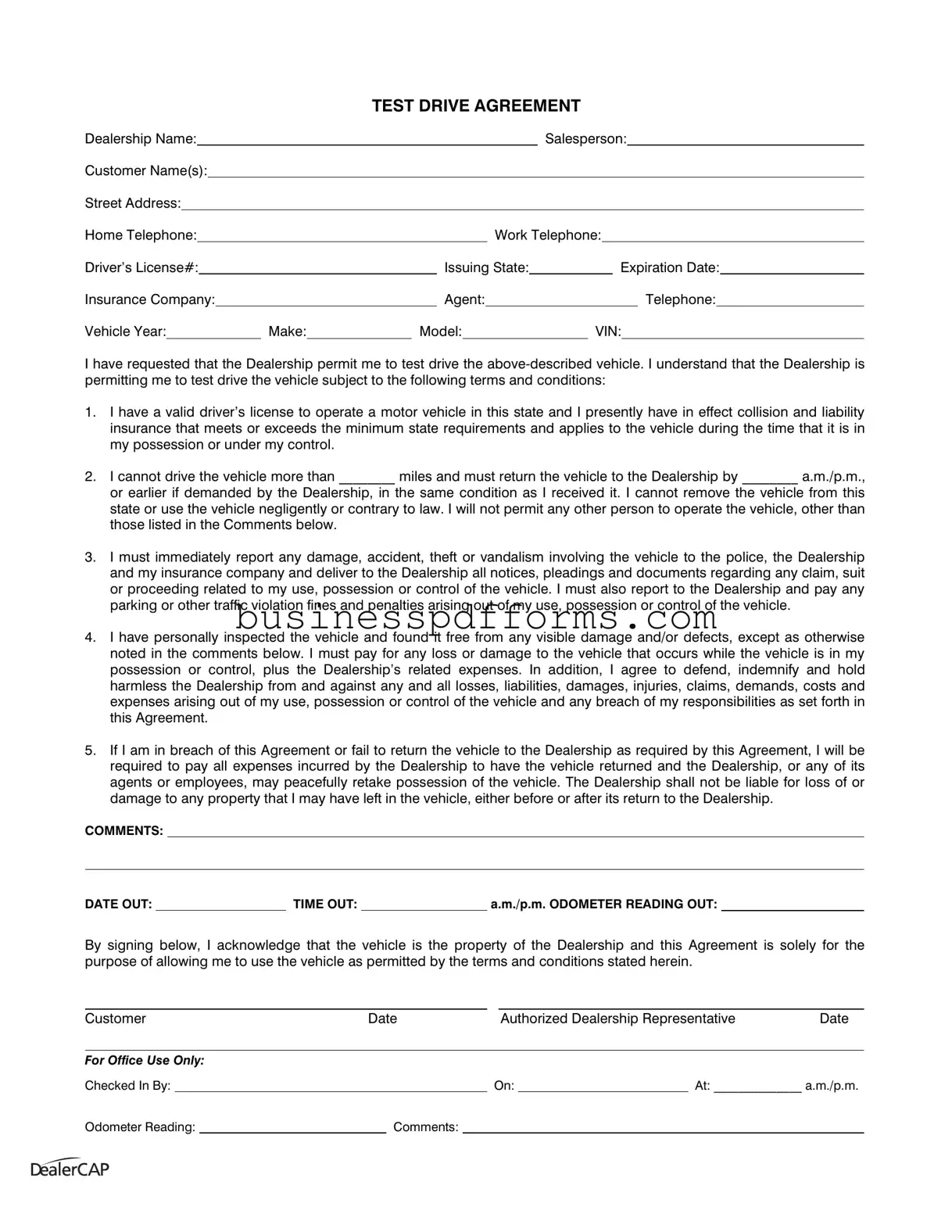 Fill in Your Test Drive Template