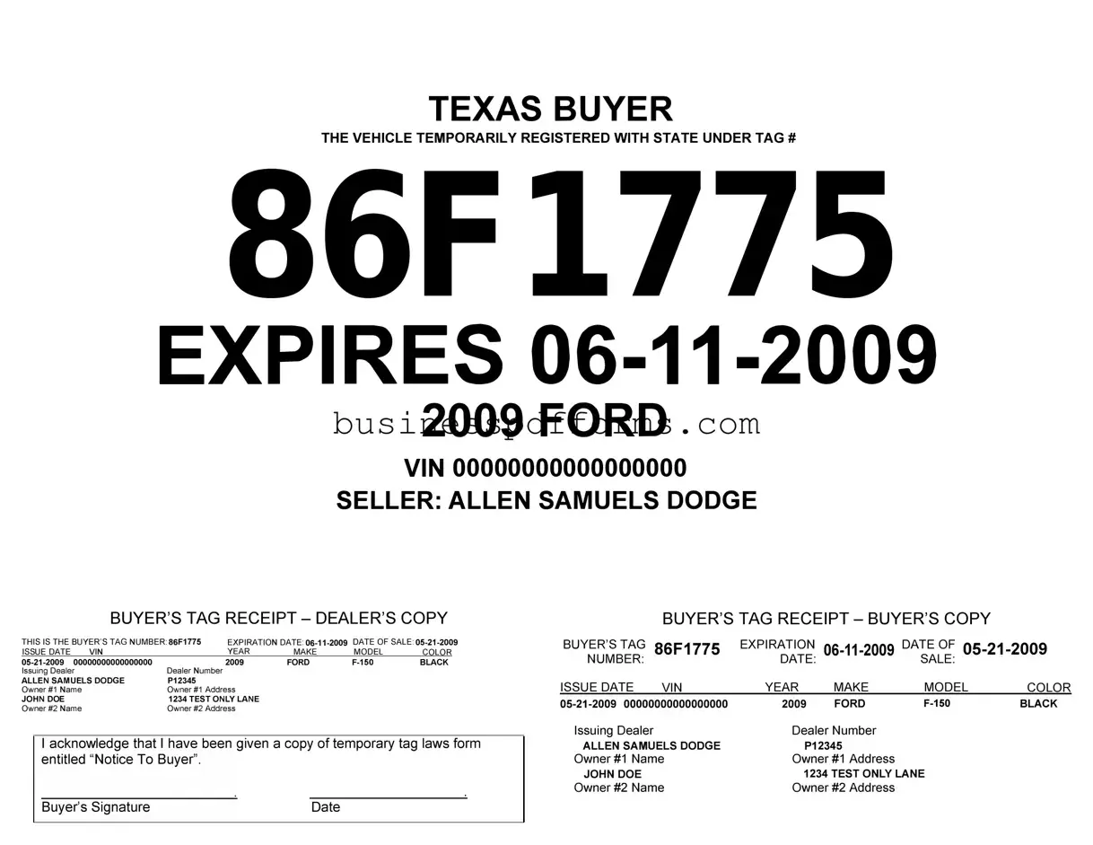 Fill in Your Texas Temporary Tag Template