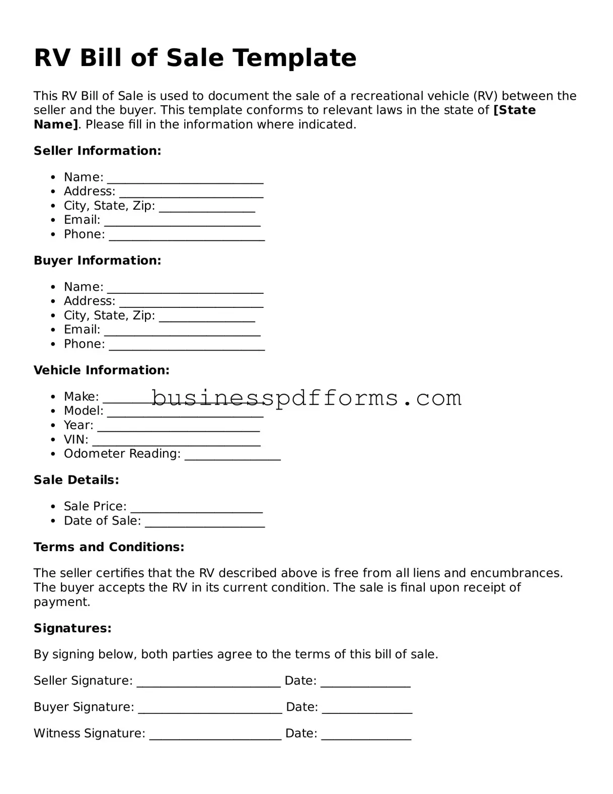 Attorney-Verified RV Bill of Sale Template