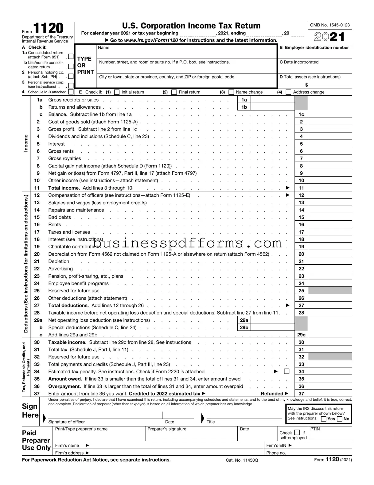 Fill in Your IRS 1120 Template