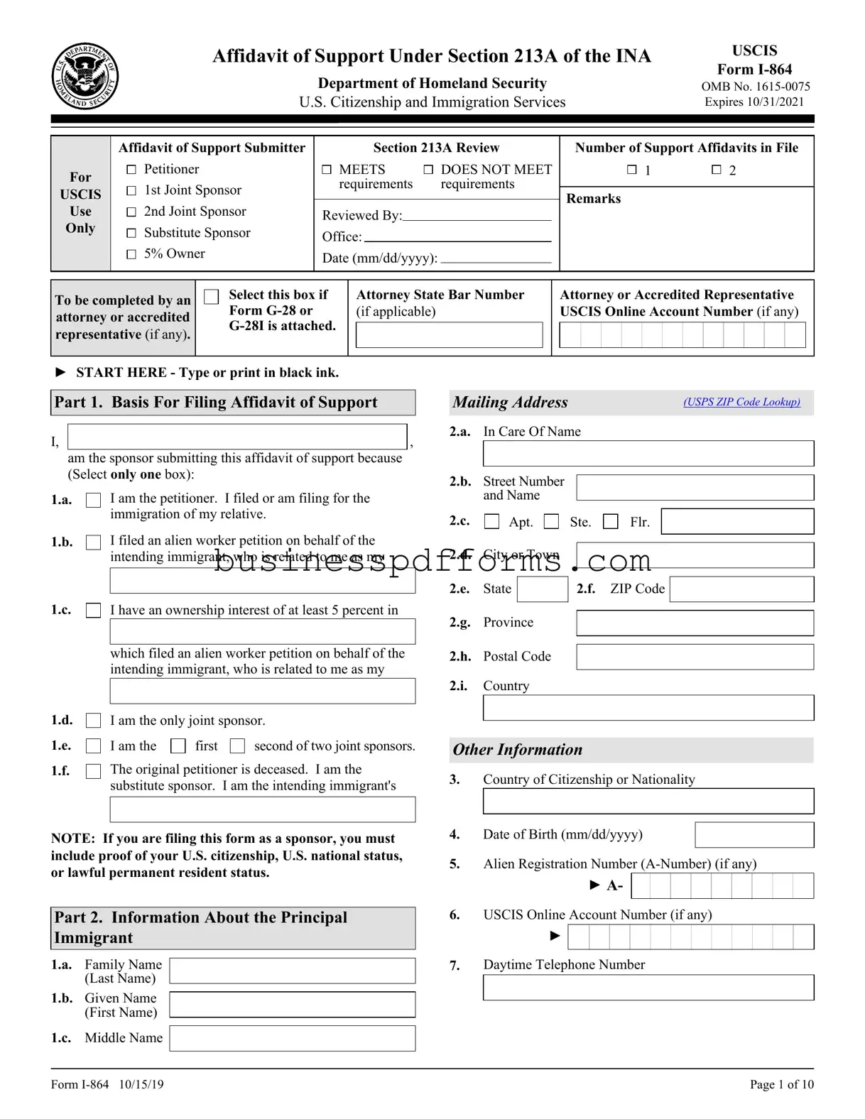Fill in Your USCIS I-864 Template