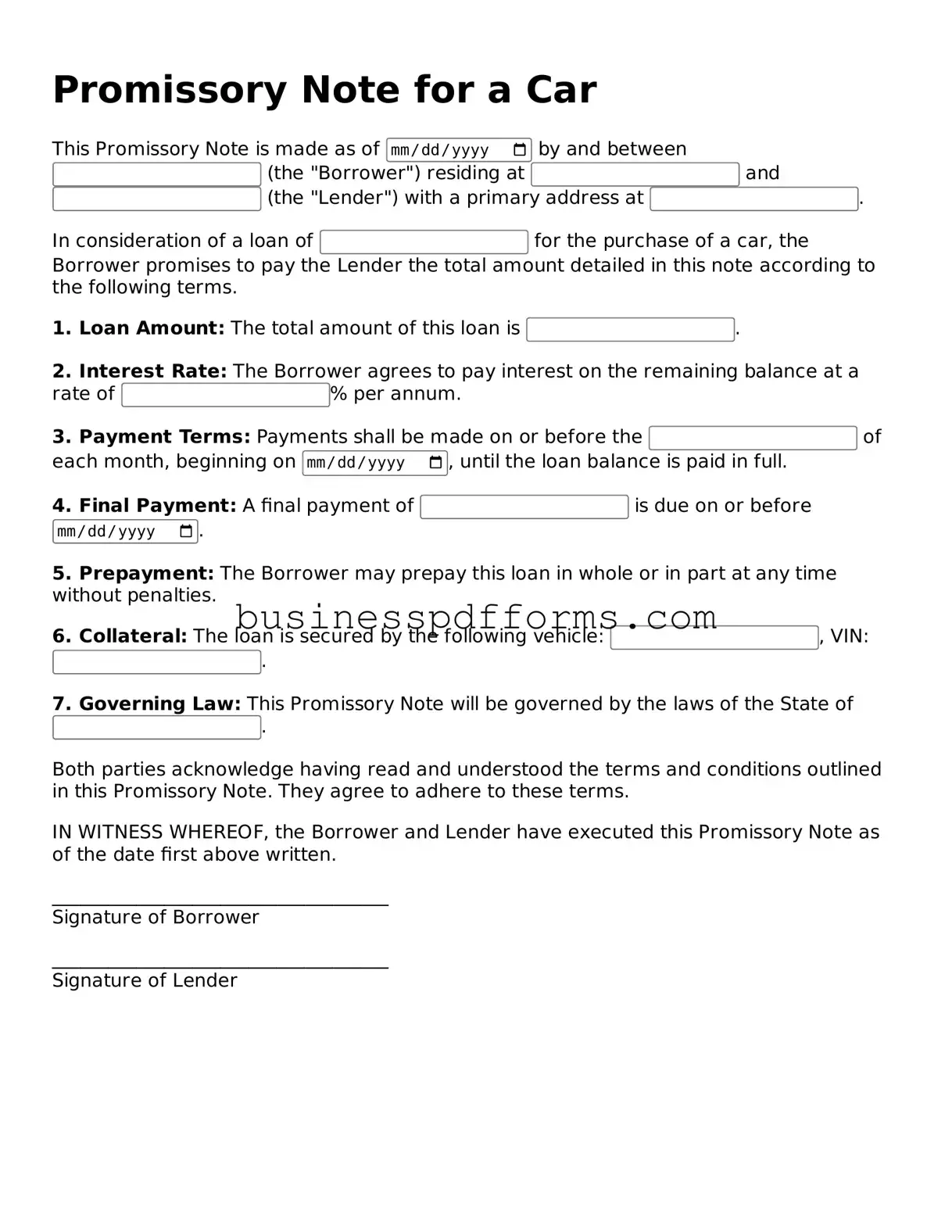 Attorney-Verified Promissory Note for a Car Template