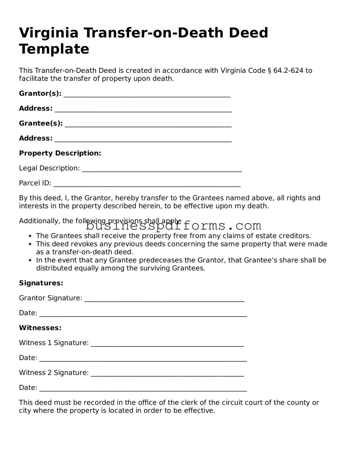 Free Virginia Transfer-on-Death Deed Template