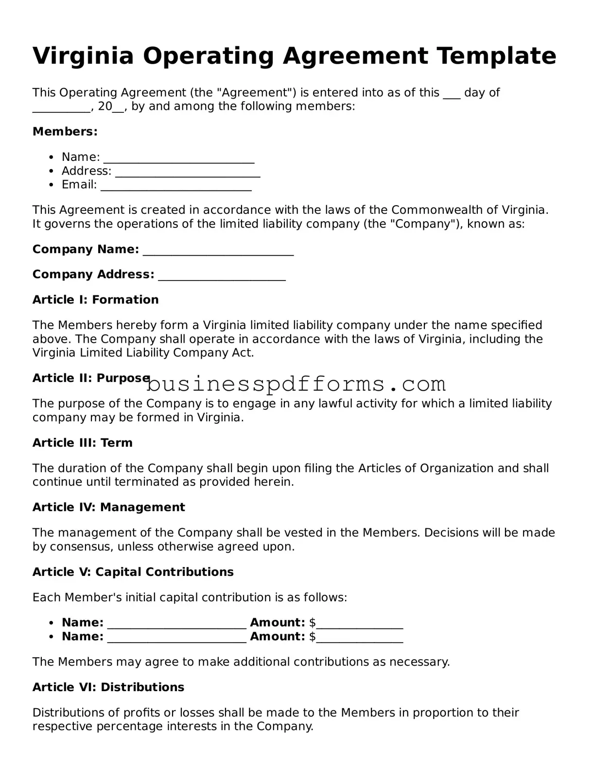 Free Virginia Operating Agreement Template