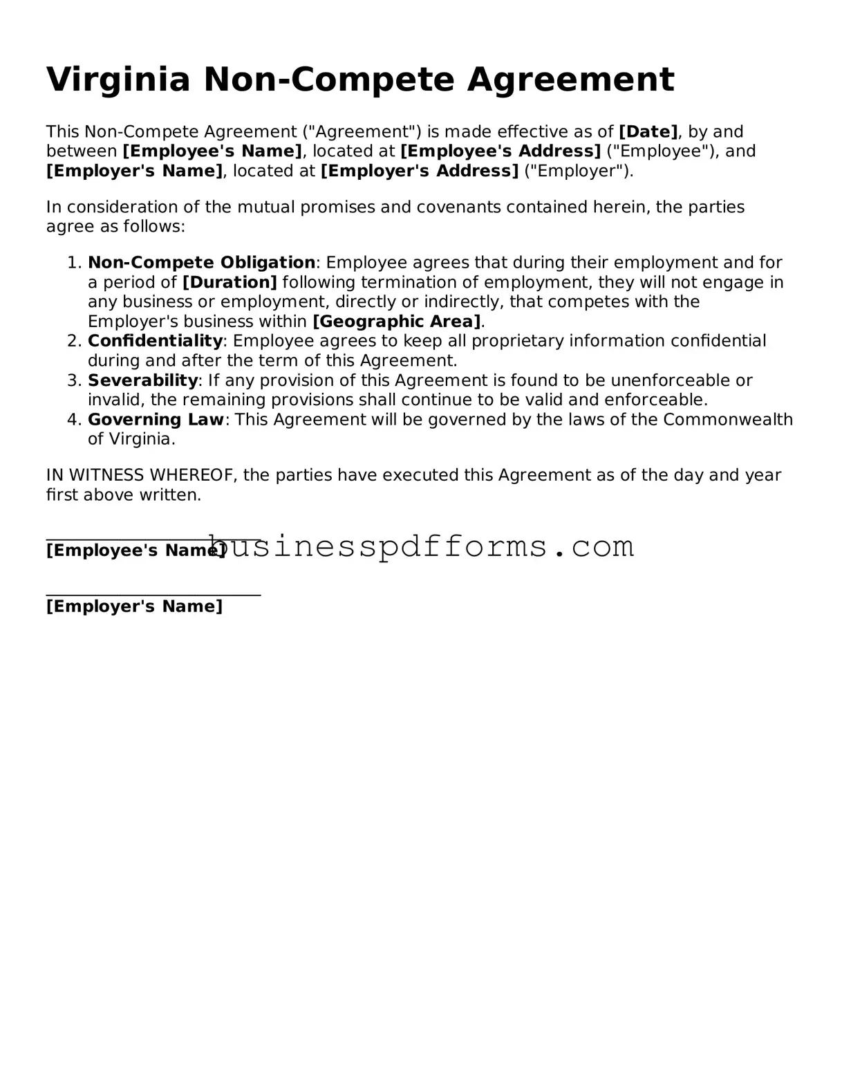 Free Virginia Non-compete Agreement Template