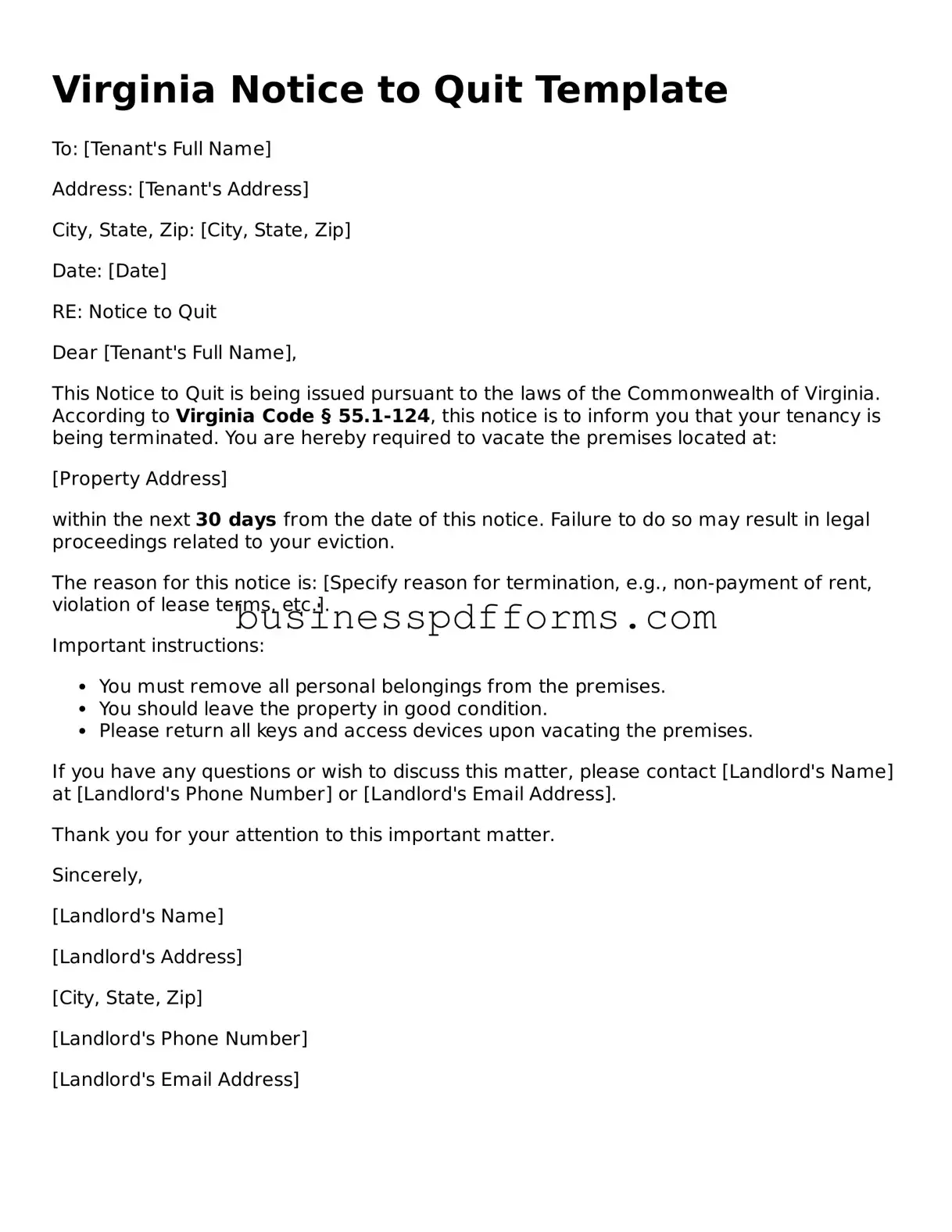 Free Virginia Notice to Quit Template