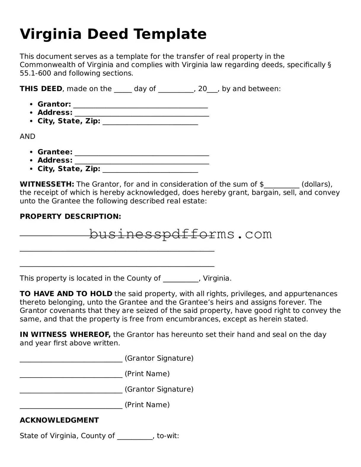 Free Virginia Deed Template
