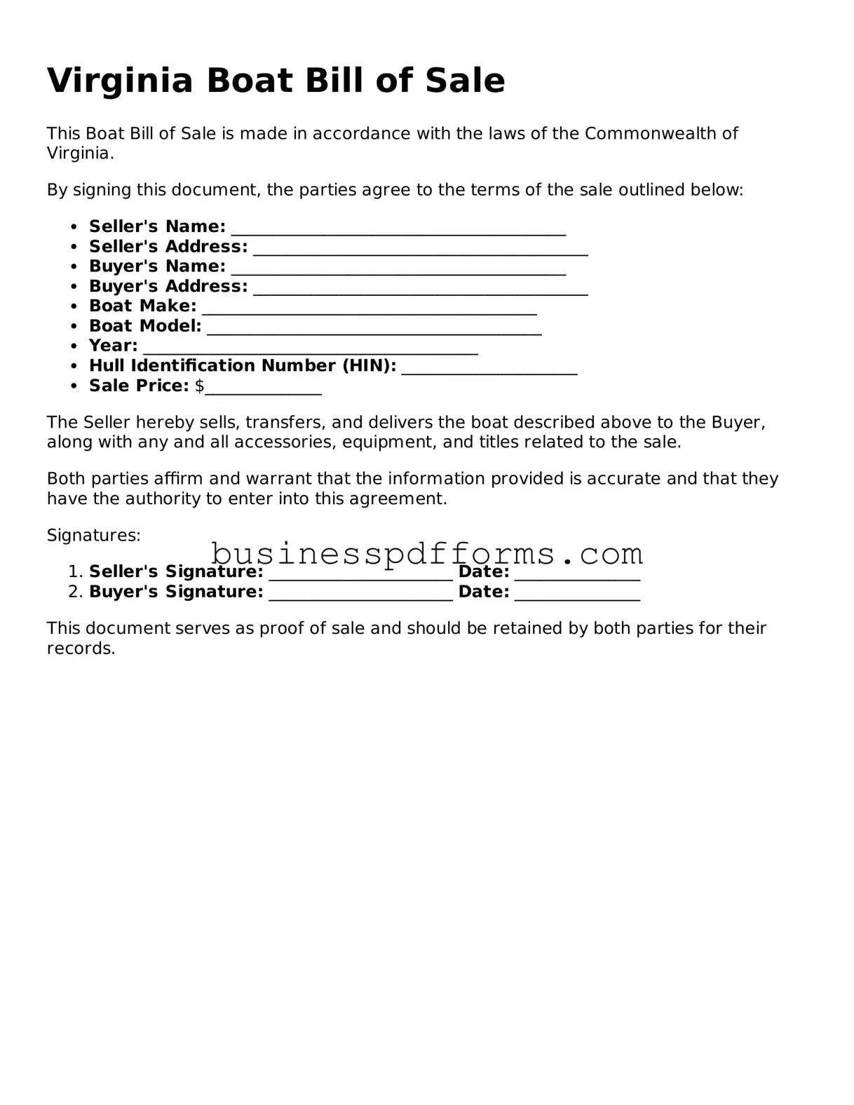 Free Virginia Boat Bill of Sale Template