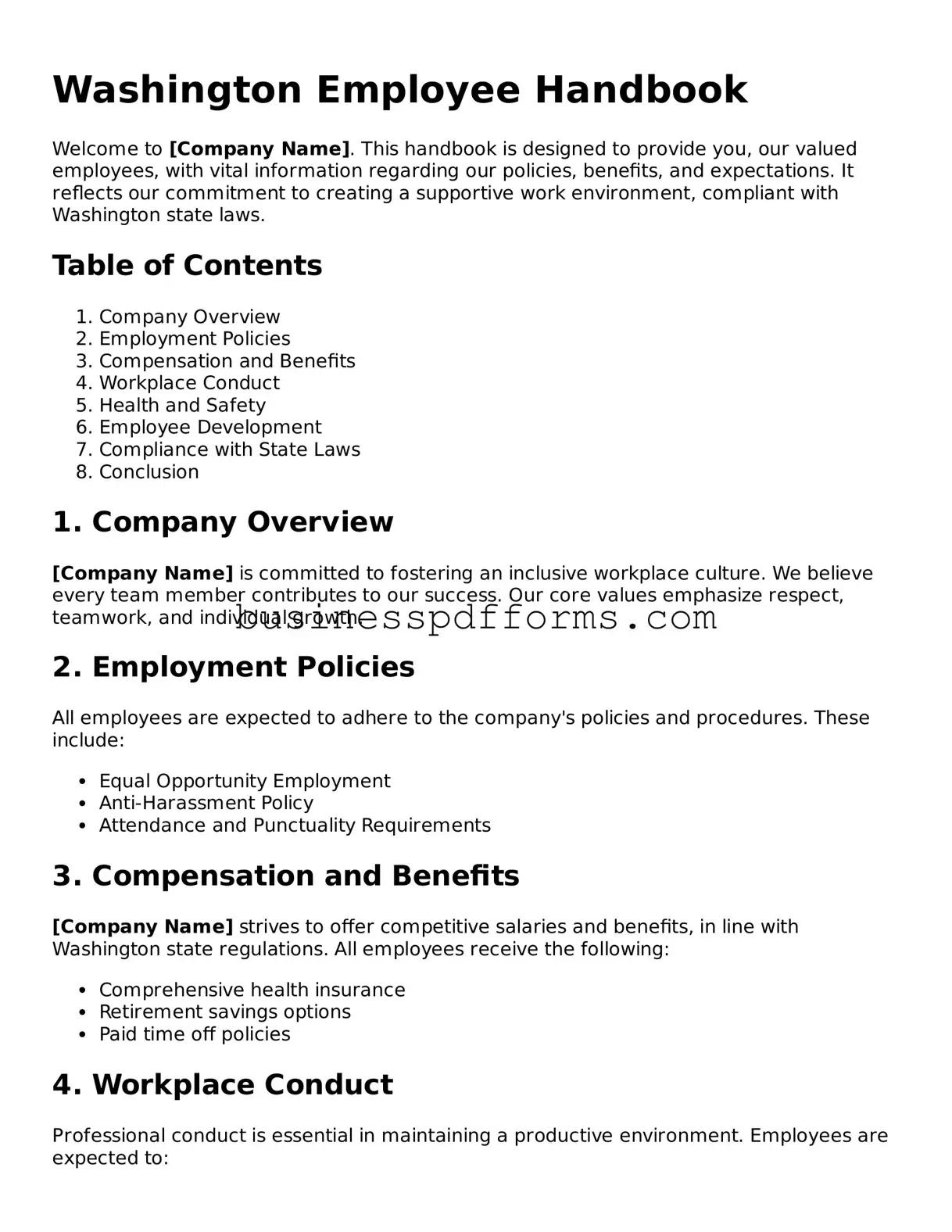 Free Washington Employee Handbook Template