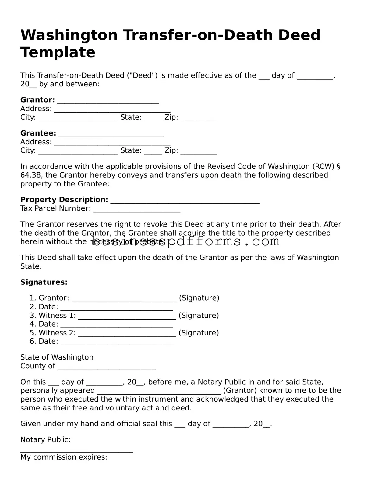 Free Washington Transfer-on-Death Deed Template