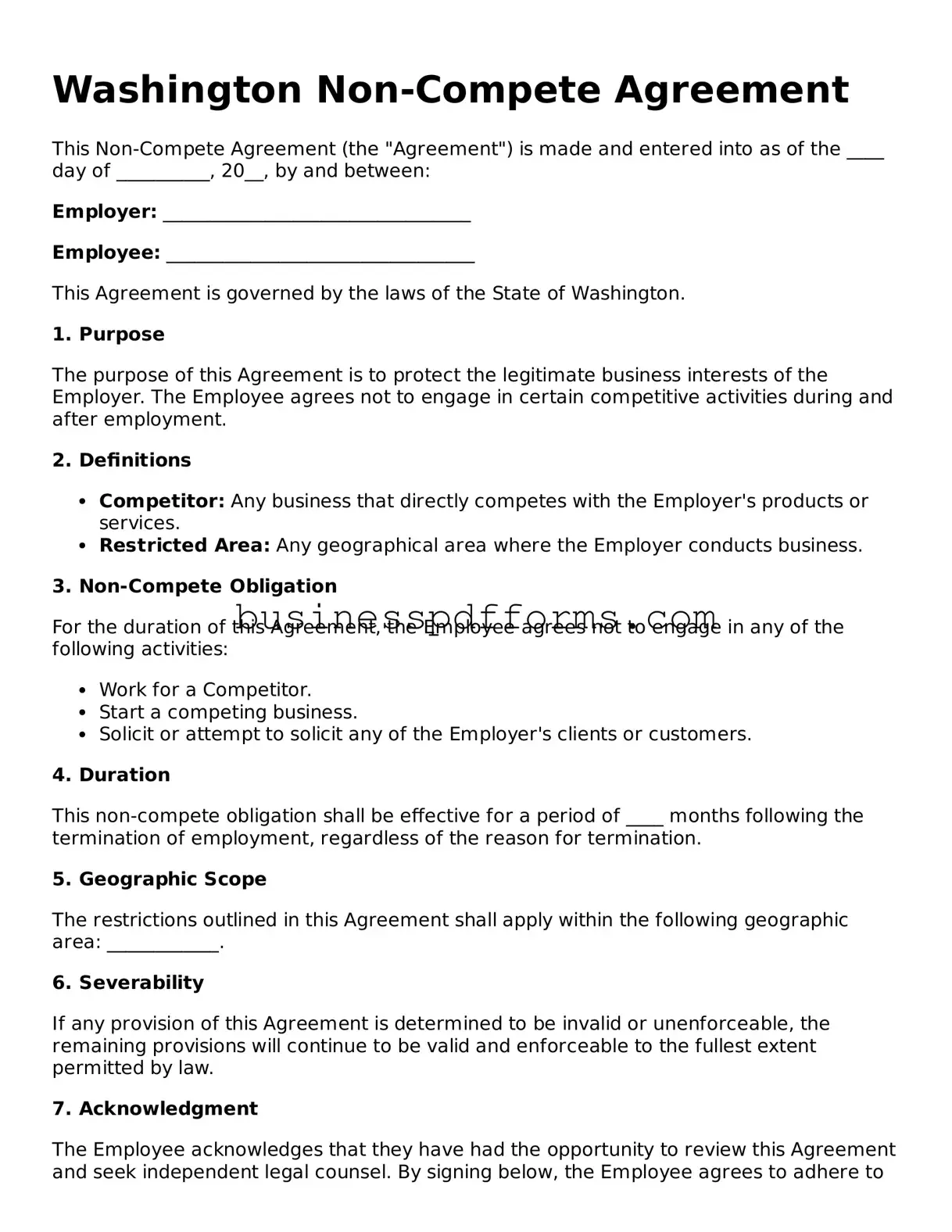 Free Washington Non-compete Agreement Template