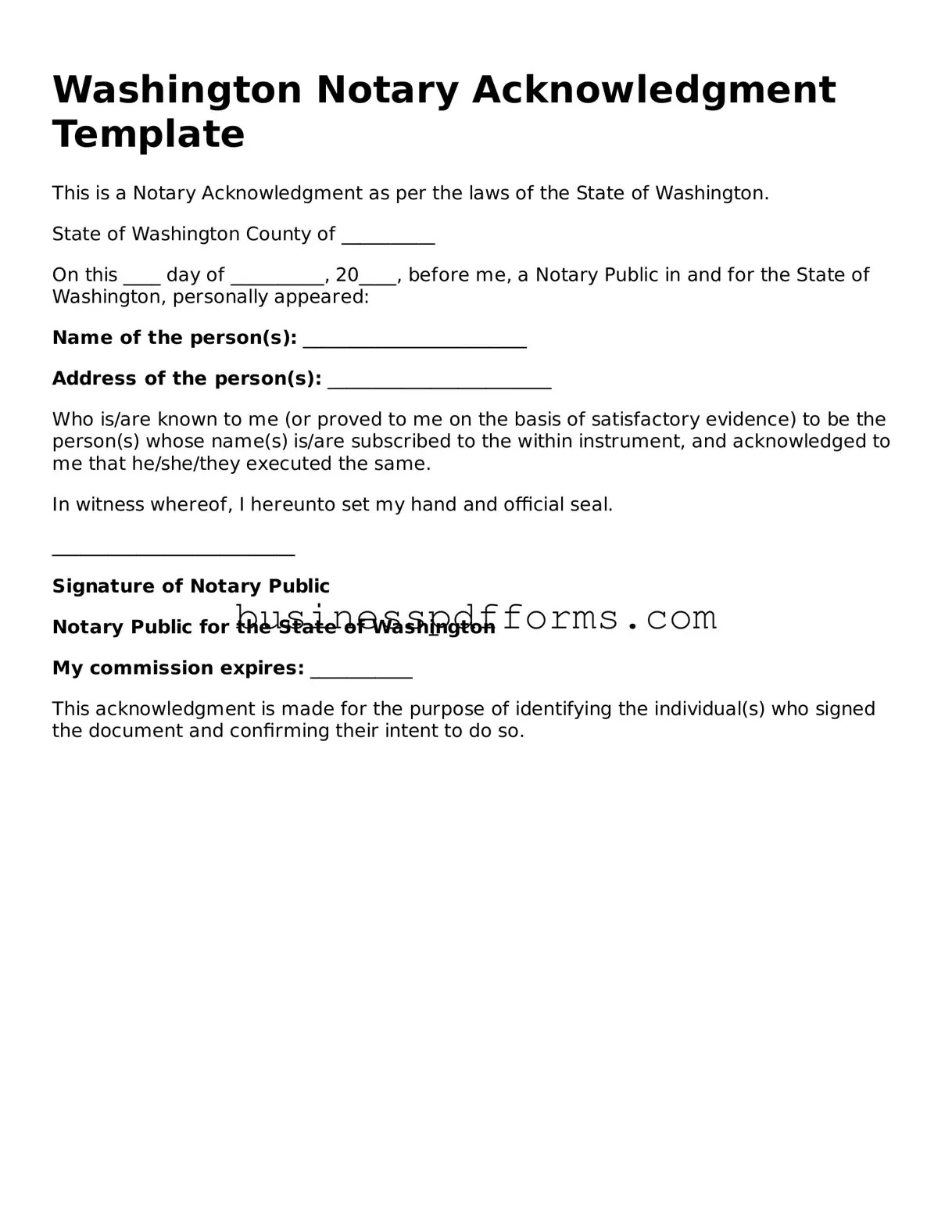Free Washington Notary Acknowledgement Template
