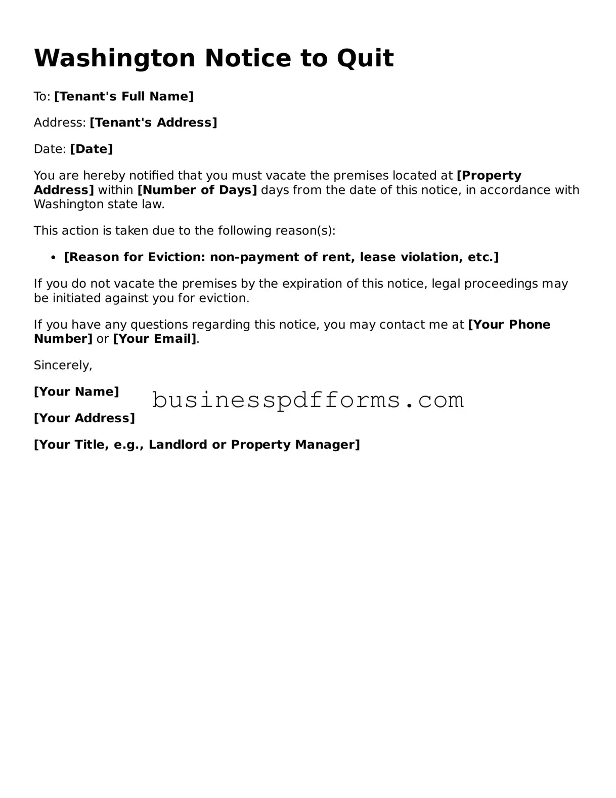 Free Washington Notice to Quit Template