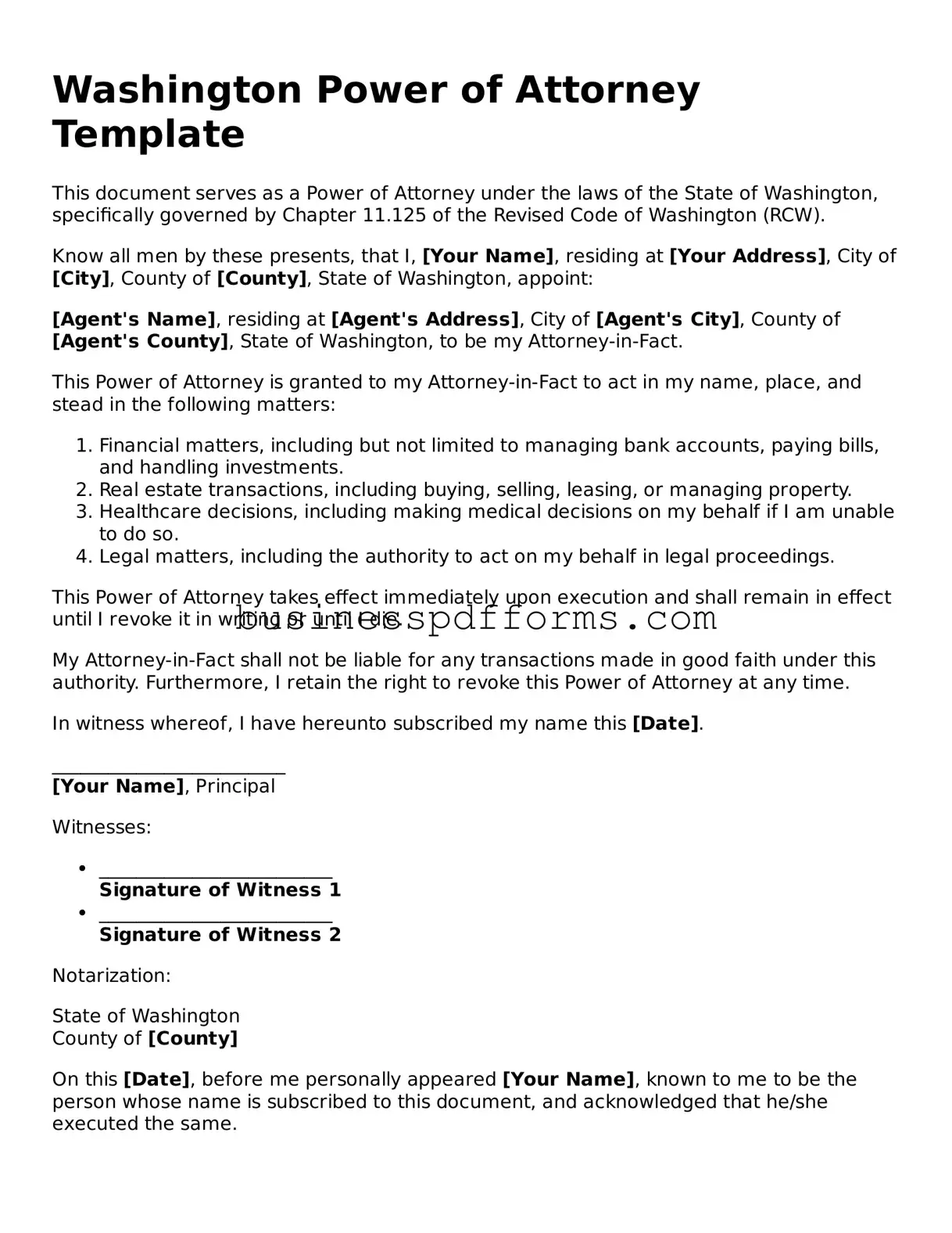 Free Washington Power of Attorney Template