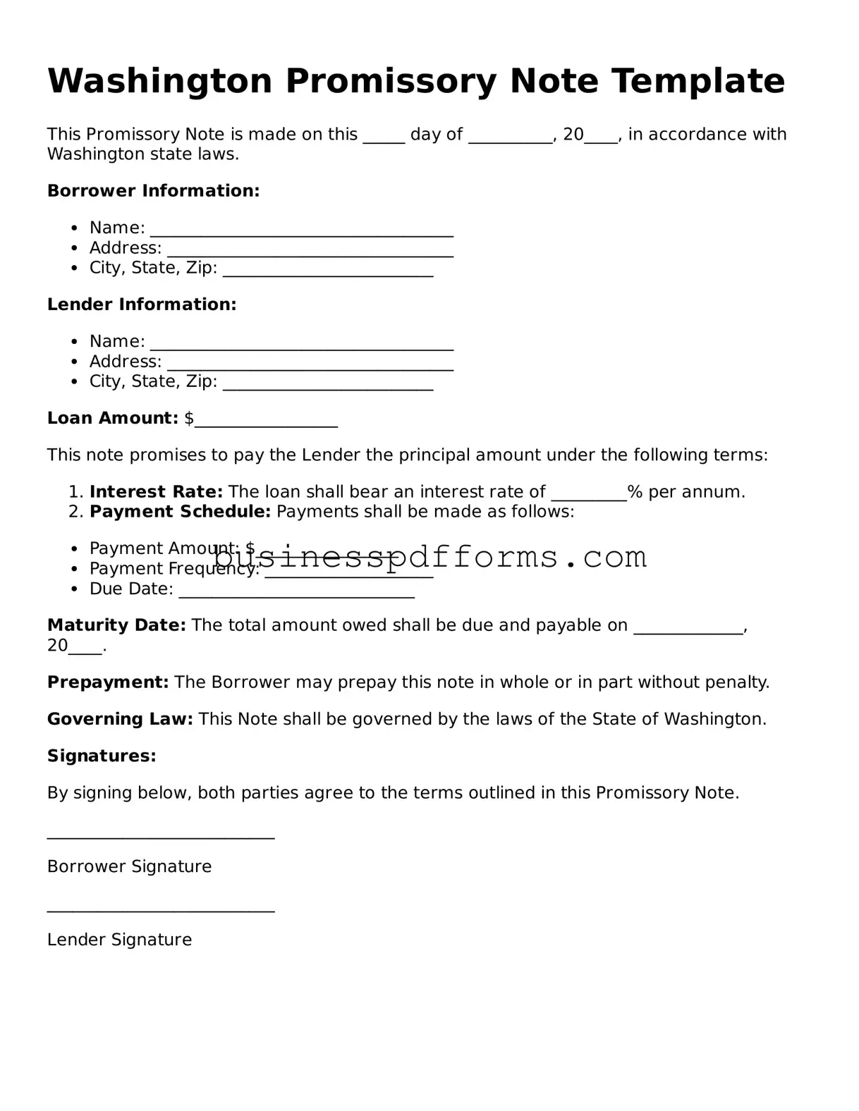 Free Washington Promissory Note Template