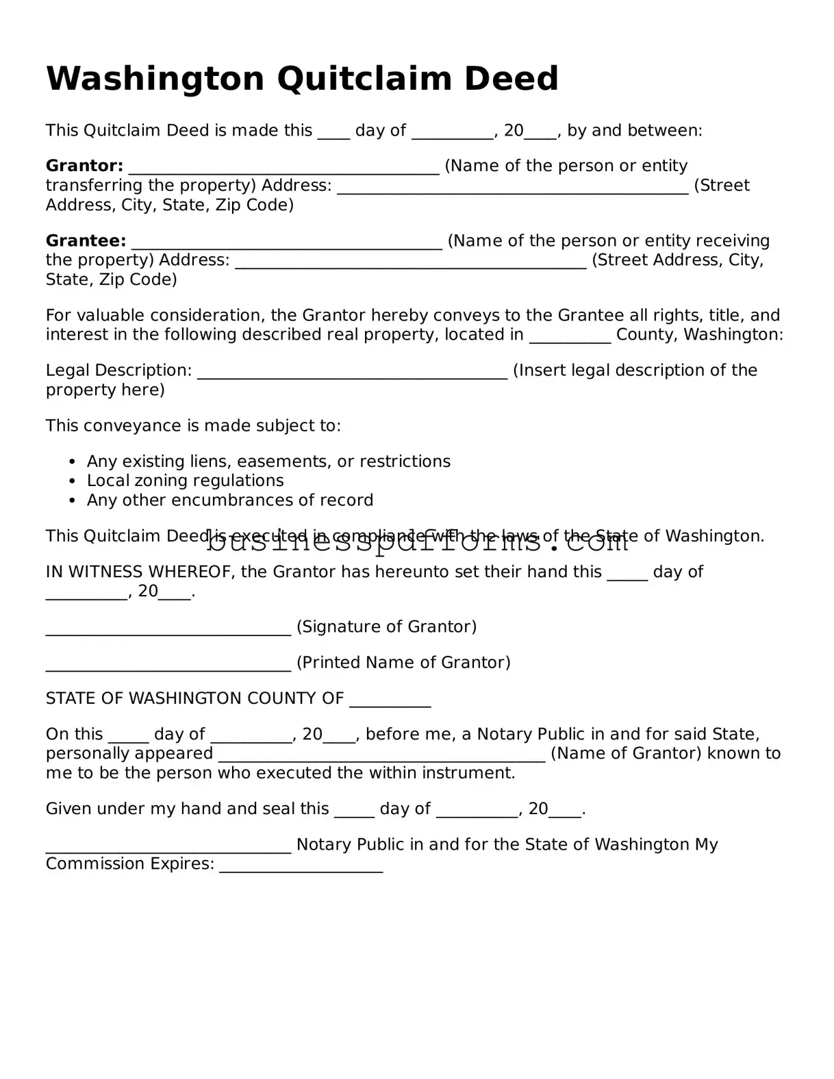 Free Washington Quitclaim Deed Template