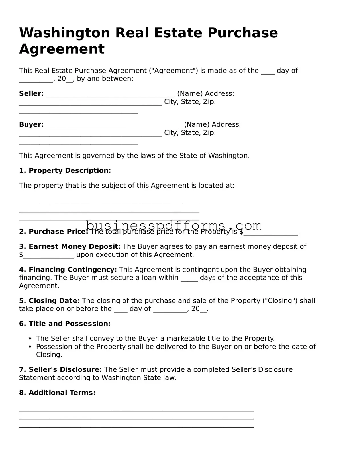 Free Washington Real Estate Purchase Agreement Template
