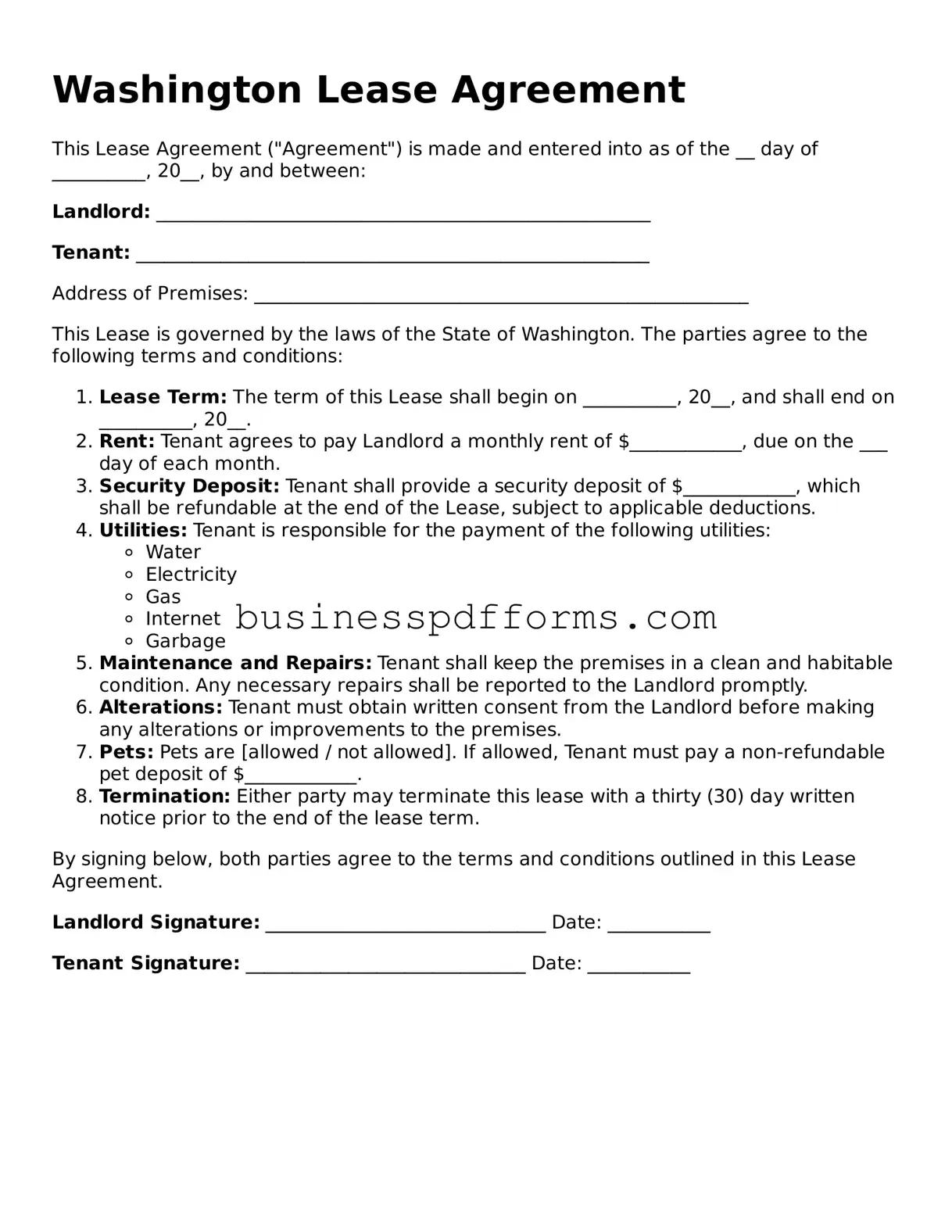 Free Washington Lease Agreement Template