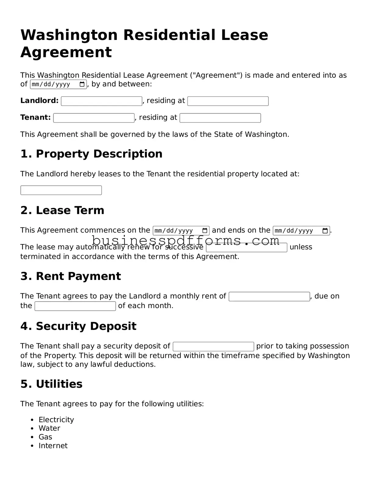 Free Washington Residential Lease Agreement Template
