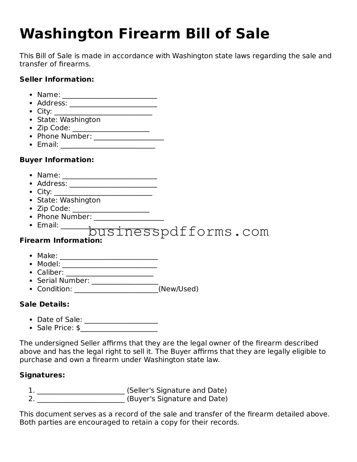 Free Washington Firearm Bill of Sale Template