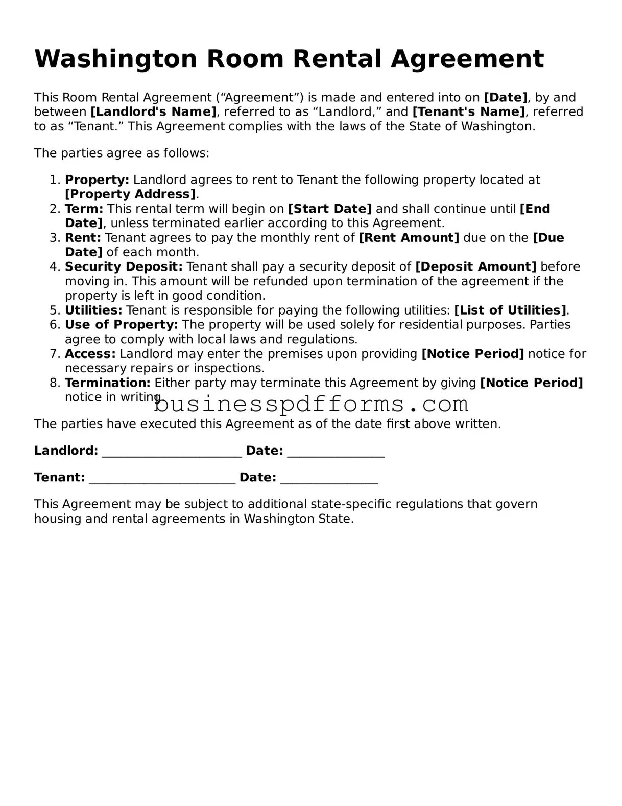 Free Washington Room Rental Agreement Template