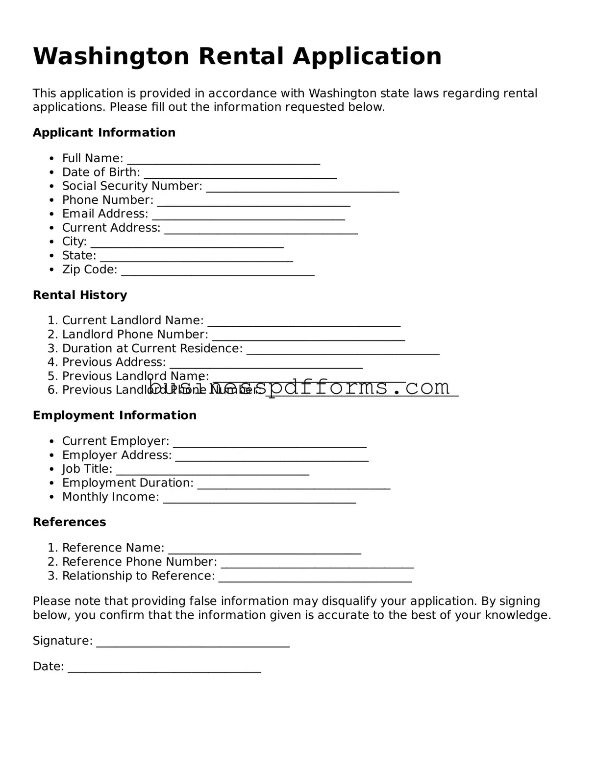 Free Washington Rental Application Template