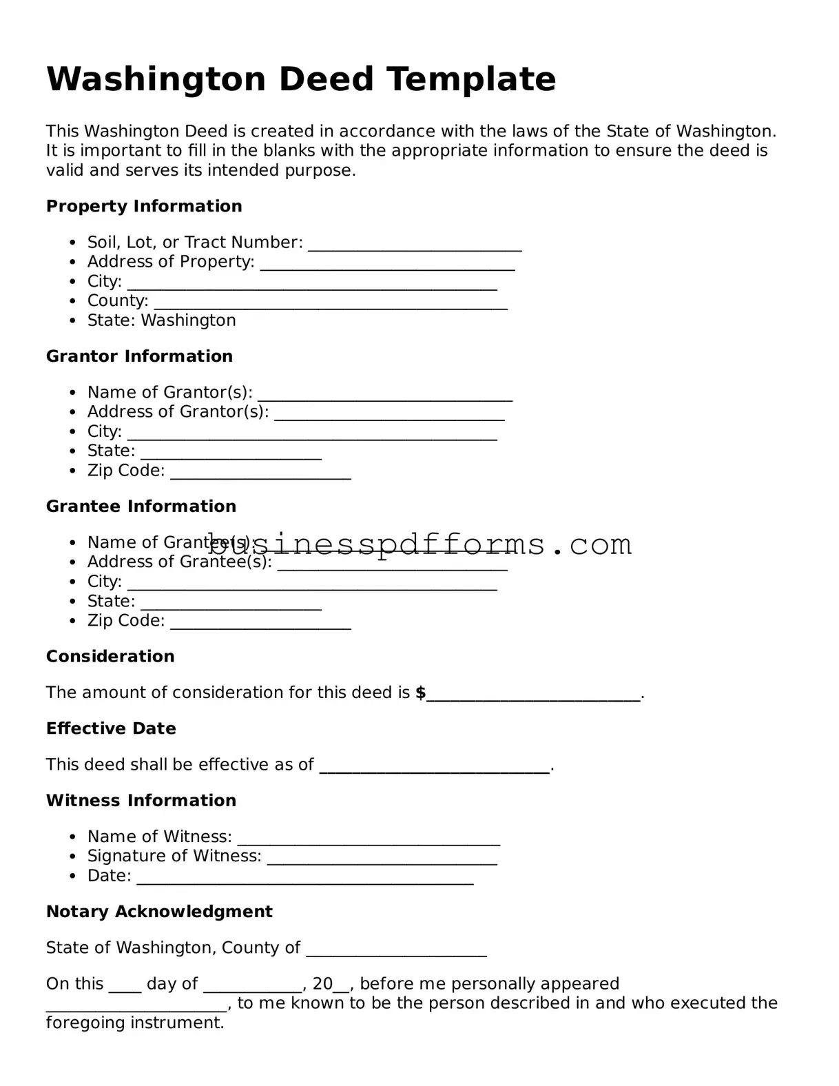 Free Washington Deed Template