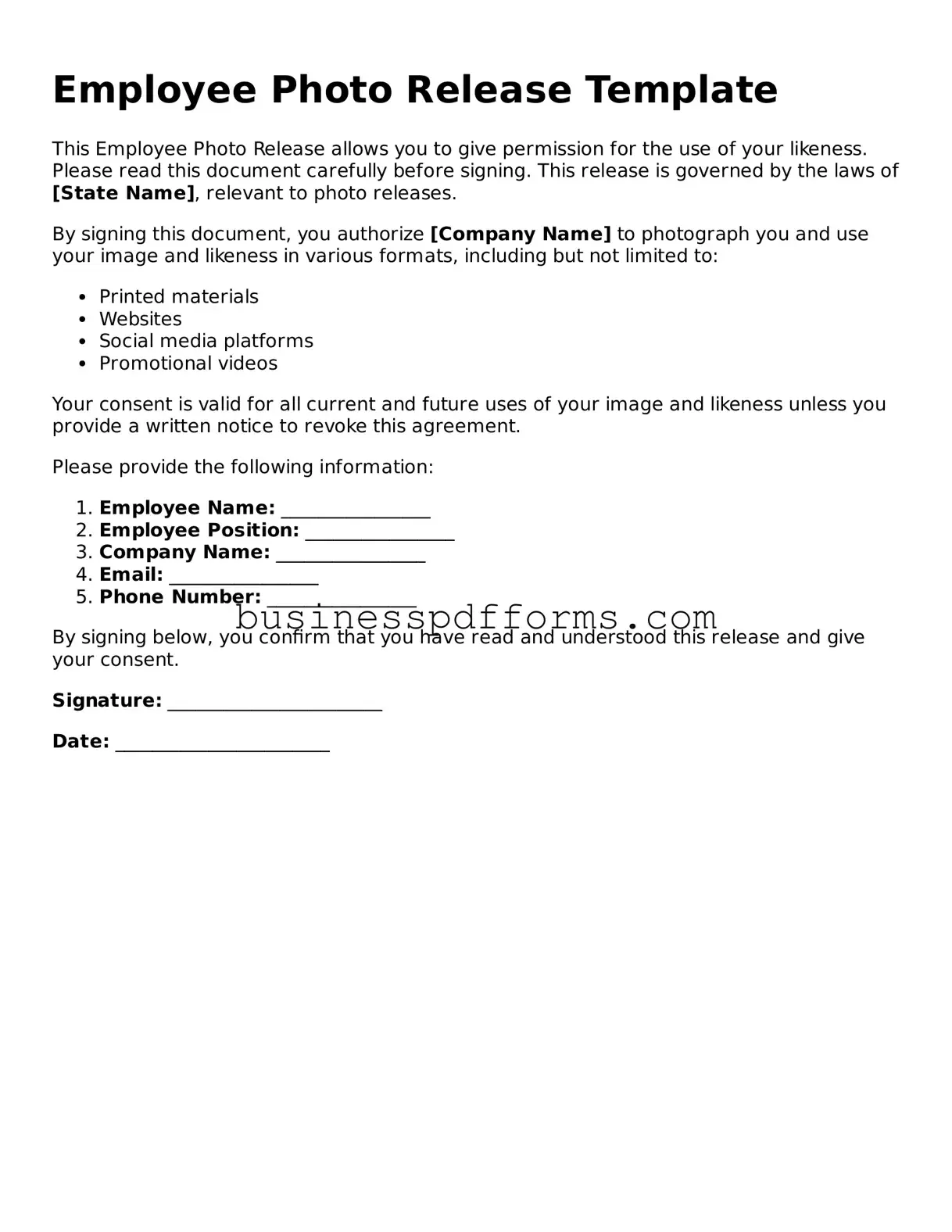 Attorney-Verified Employee Photo Release Template