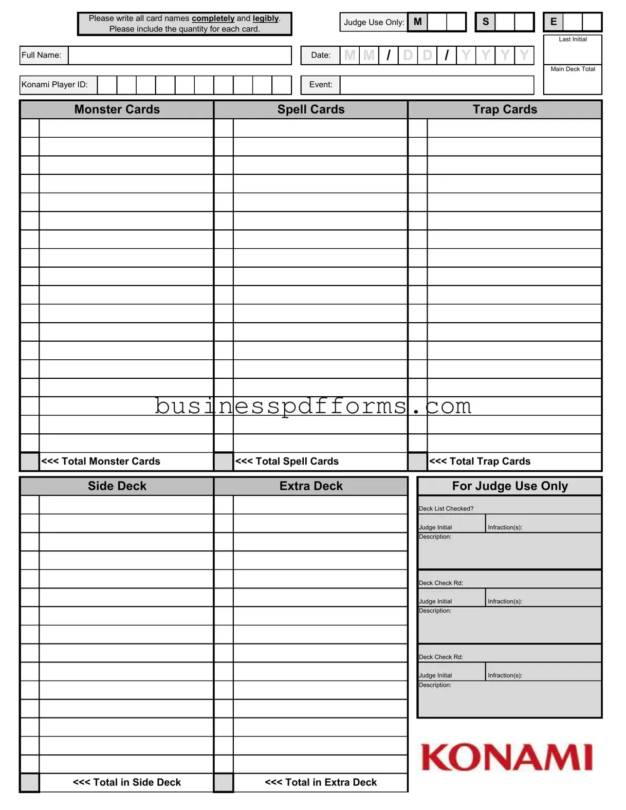 Fill in Your Konami Decklist Template